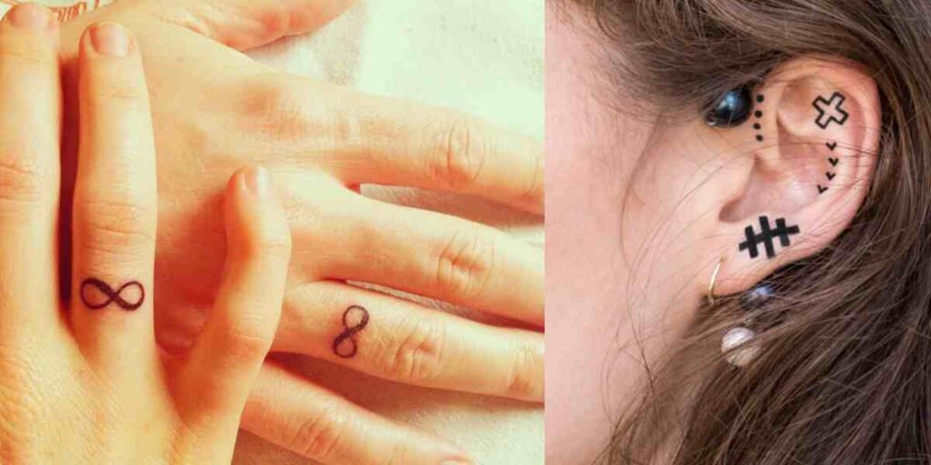 Women with Fingers and Ears tattoo, highlighting tattoos on their hands and one on her ear.

